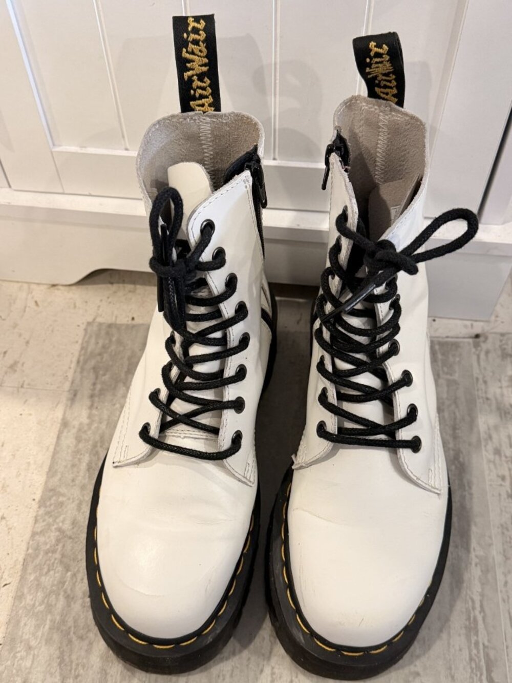 Dr. Martens Jadon Boots  White Smooth Leather Platforms Combat Shoes W 8 M 7